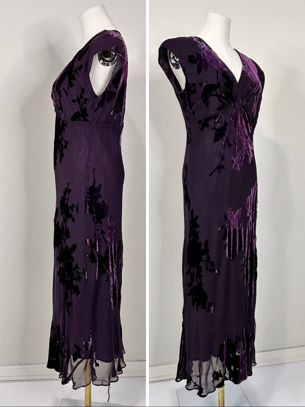 Vintage Jones New York Purple Silk Burnout Velvet Maxi Dress 10 Whimsigoth 90s - Picture 4 of 12